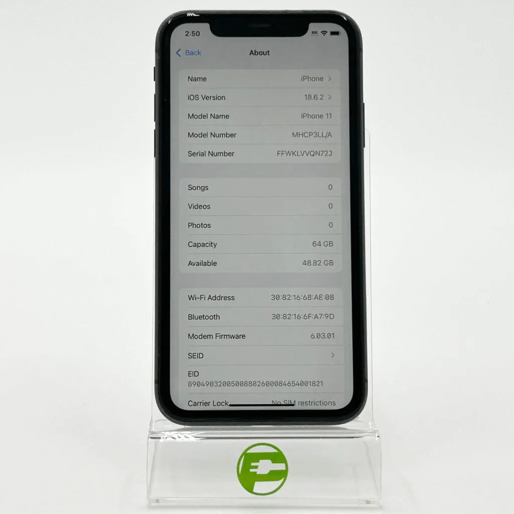 Unlocked Apple iPhone 11 64GB 18.6.2 Black MHCP3LL/A