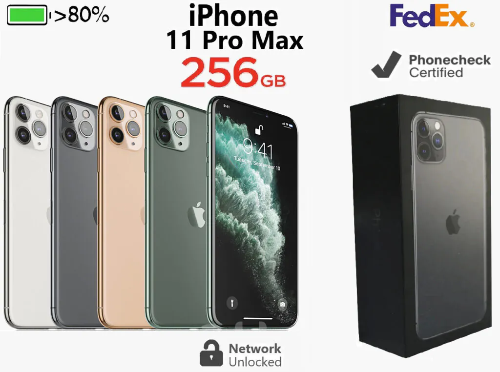 Apple iPhone 11 Pro Max 256GB Fully Unlocked – All Colors – Excellent