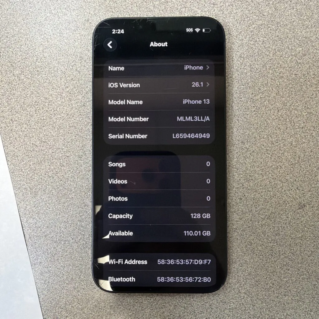 Apple iPhone 13 128GB 18.6.2 Midnight MLML3LL/A T-MOBILE