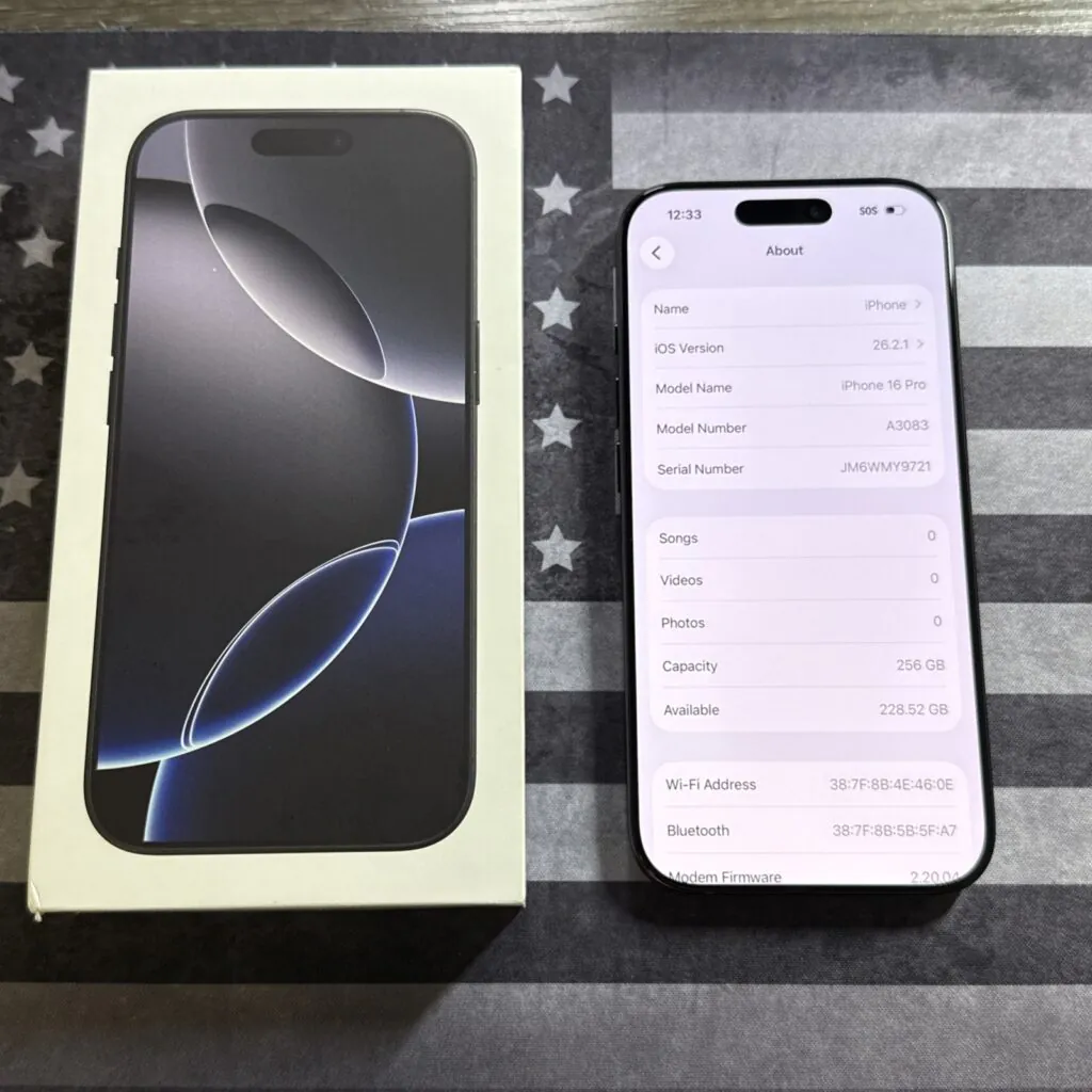 Apple iPhone 16 Pro – 256GB – Black Titanium (Unlocked) A3083, 100%🔋