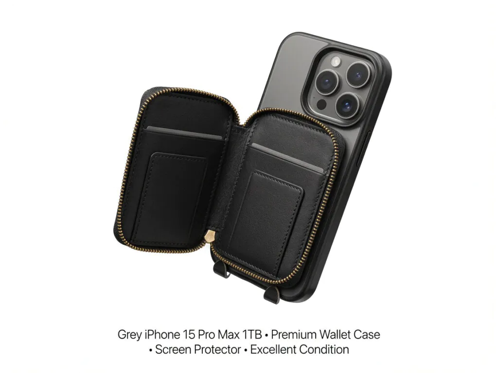 Title “Grey iPhone 15 Pro Max Unlocked”