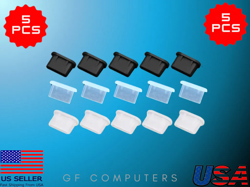 5 PCS Apple iPhone 16 Plus USB-C Port Dust Stoppers Durable Black & Clear