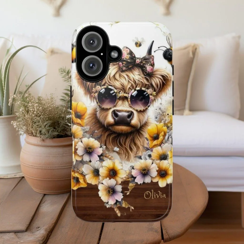 Floral Highland Cow Lover iphone 17 16 15 14 13Samsung 26 25 24 23 22 21 Impact