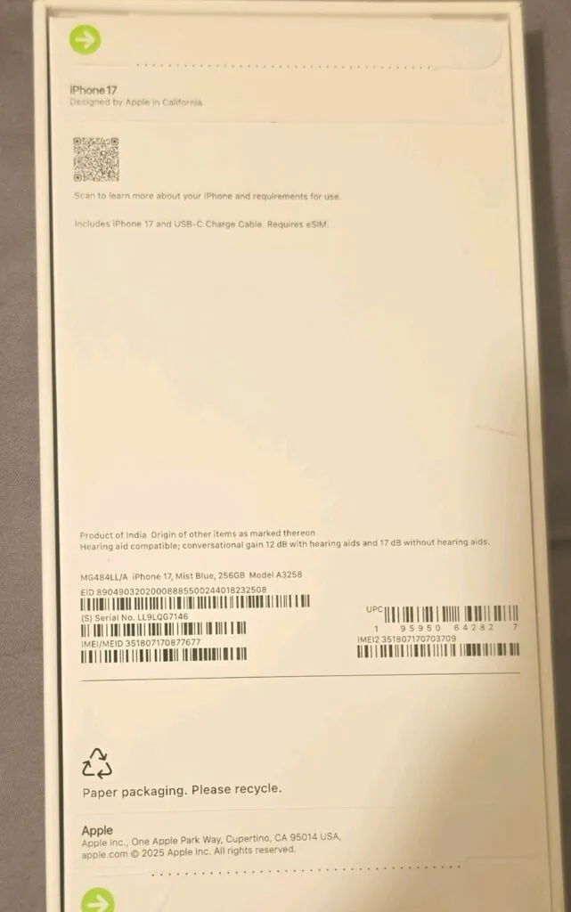 Apple iPhone 17 A3258 256GB Blue eSIM USB Type-C MG484LL/A