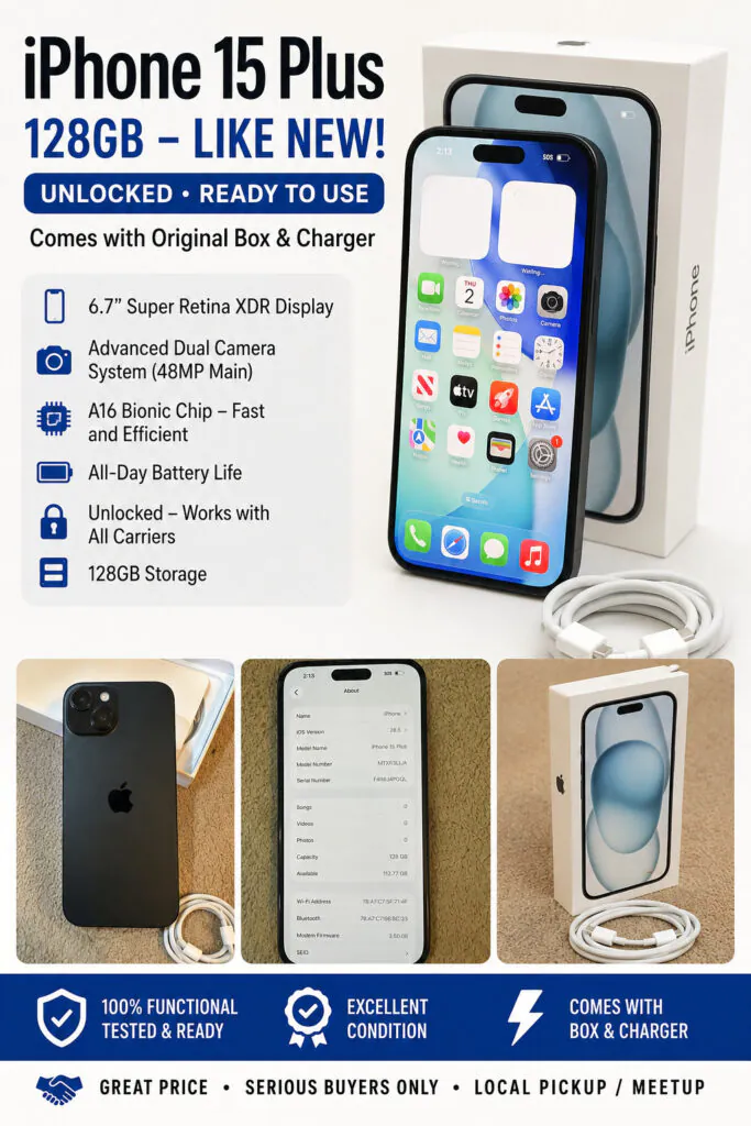 🔥 Unlocked iPhone 15 Plus 128GB Black | Physical SIM + eSIM