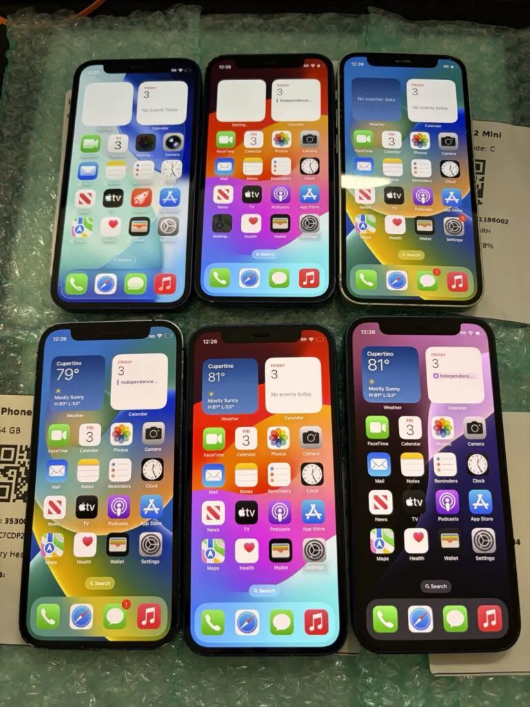 LOT OF 6 –  Apple iPhone 12 mini A2176 – 64GB – Unlocked – Fully Working