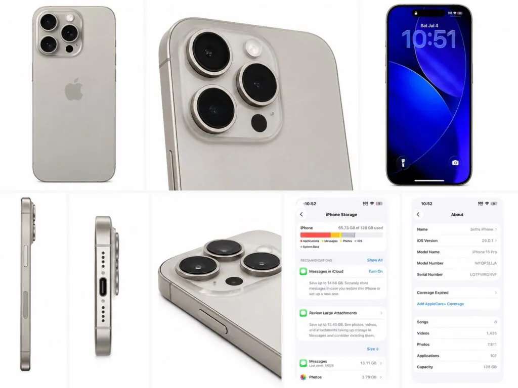 Apple iPhone 15 Pro 128GB Natural Titanium Unlocked – Good Condition – No Box