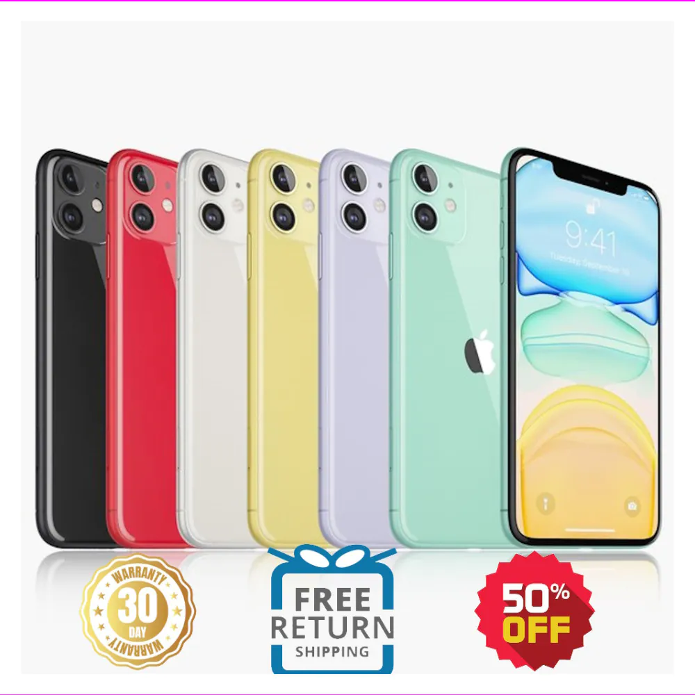 Apple iPhone 11 Unlocked – 64GB/128GB, Black/White/Yellow – Free Shipping