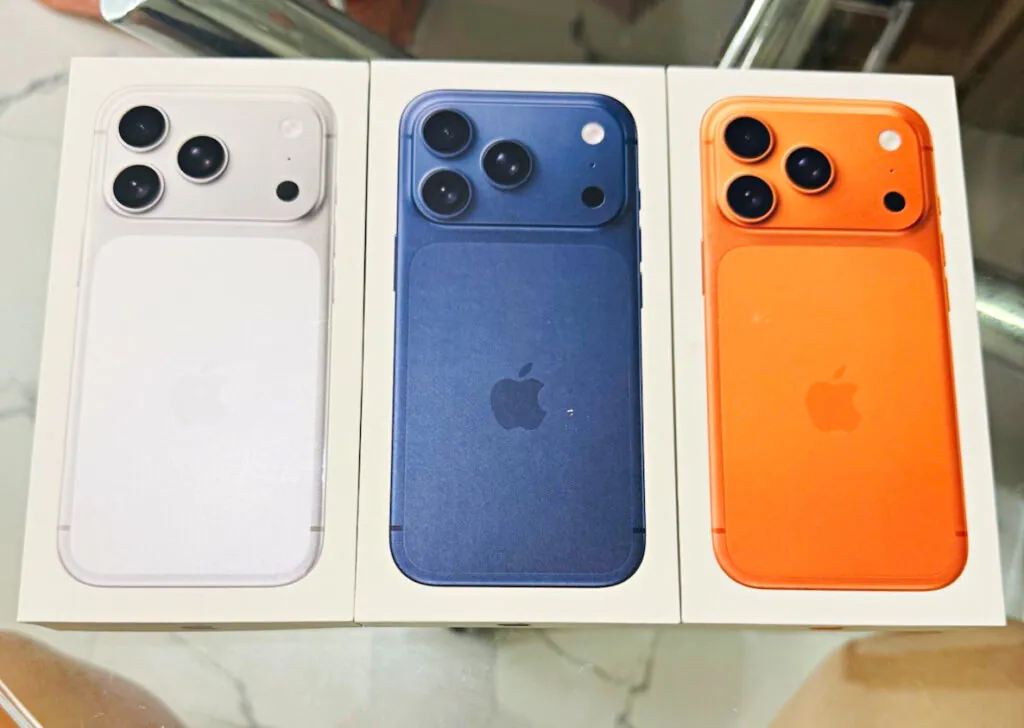 3 Empty Apple iPhone 17 Pro Retail Boxes Only – No Phone – Silver/Blue/Orange