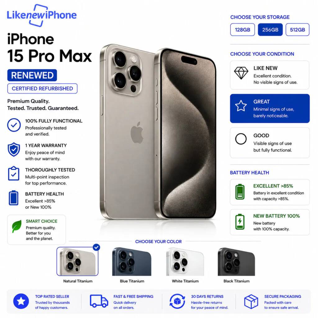Apple iPhone 15 Pro Max 256GB Unlocked Blue Natural Titanium Smartphone