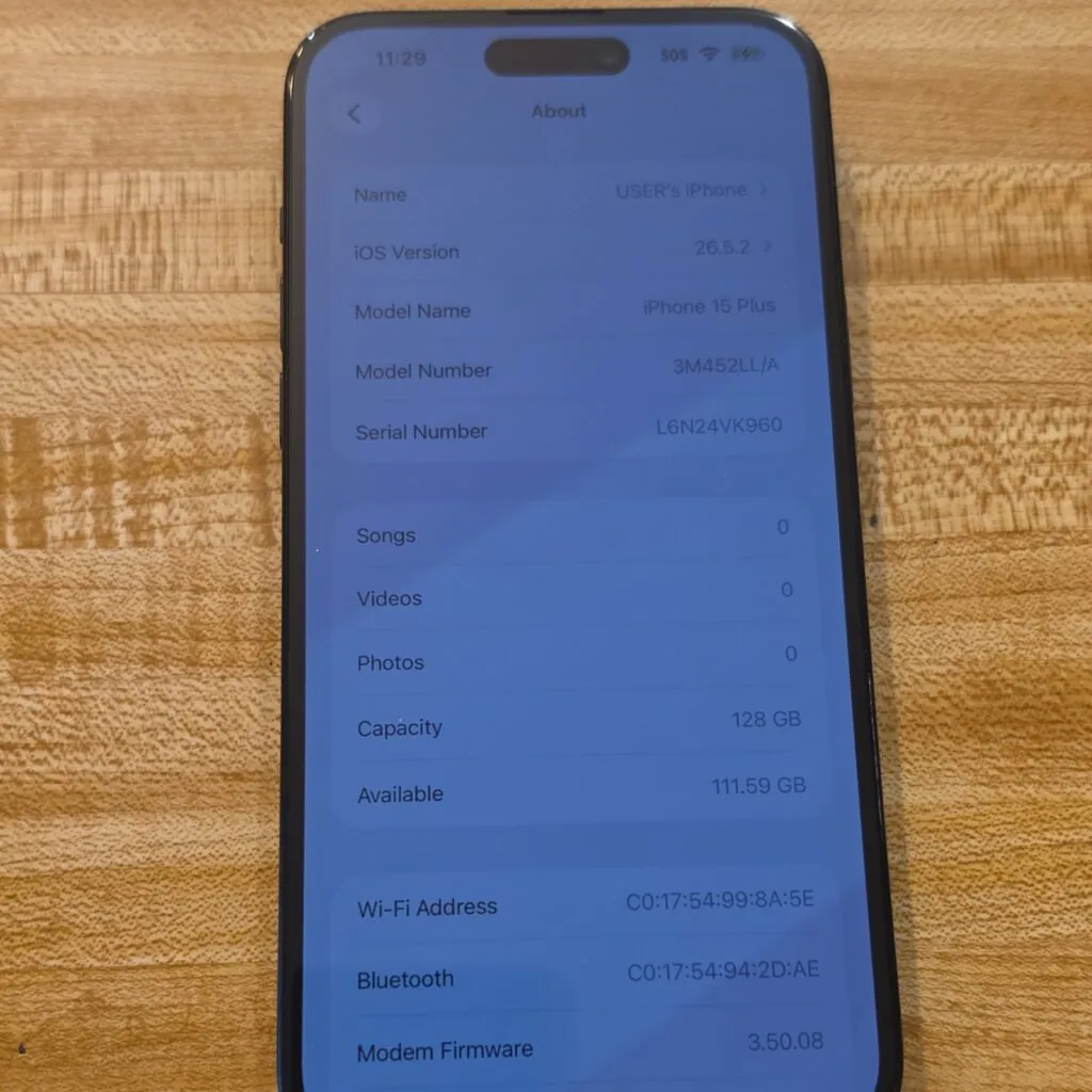 Apple iPhone 15 Plus 128GB Black iOS Network Locked 48MP Smartphone 3M452LL/ Ver