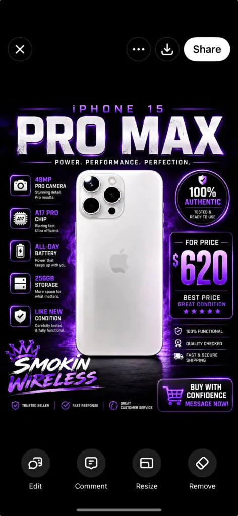 Apple iPhone 15 Pro Max 256GB White 48MP Bar Smartphone – Open Box