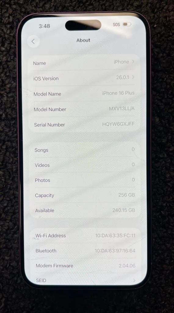 Apple iPhone 16 Plus 256GB Pink (READ DESCRIPTION) – 4923