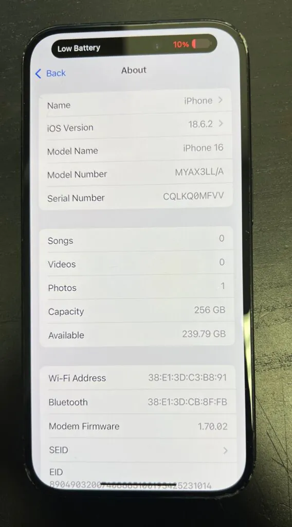 Apple iPhone 16 256GB Black Unlocked (READ DESCRIPTION)